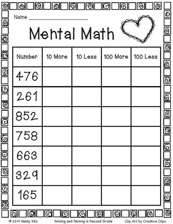FREE Printable Mental Math Worksheet Mental maths worksheets, Second