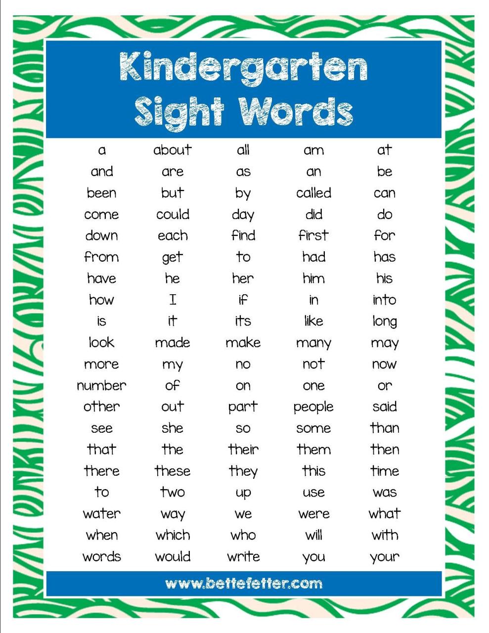 Fry Sight Words List For Preschool Teaching Treasure