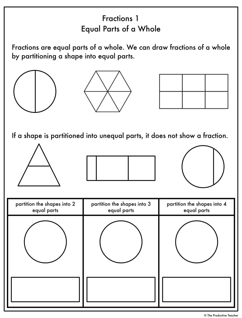 Math Worksheet First Grade Fractions