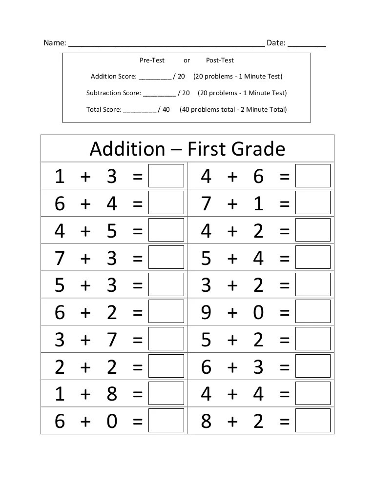 Math Worksheets For 1St Grade Addition