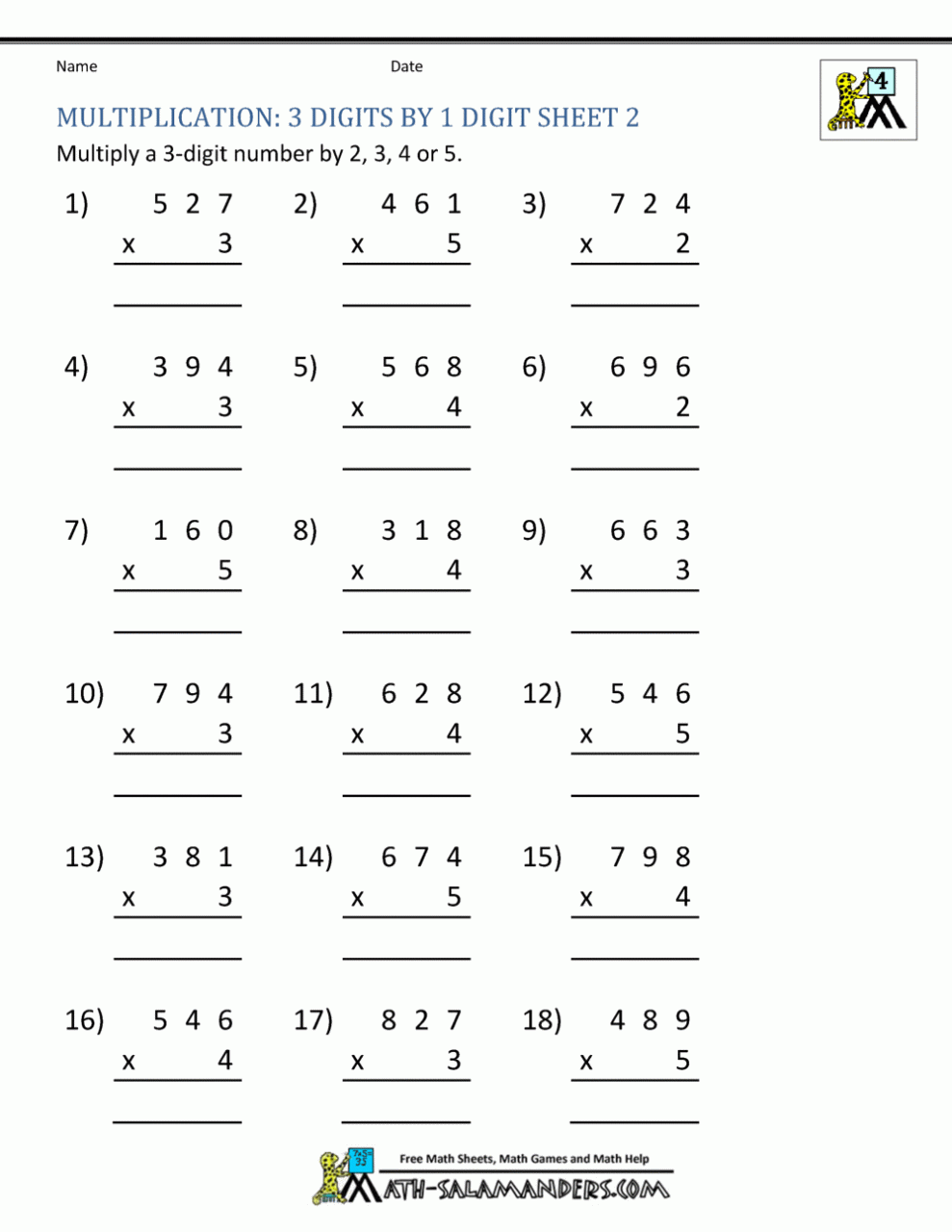 Grade 4 Math Worksheets Multiplication