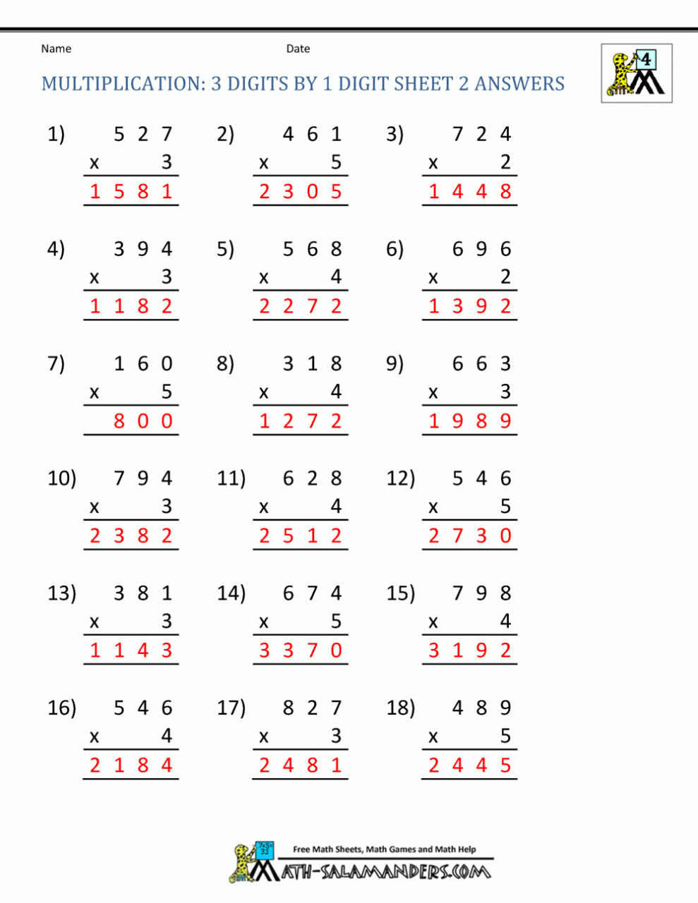 Math Worksheets 4Th Grade Multiplication