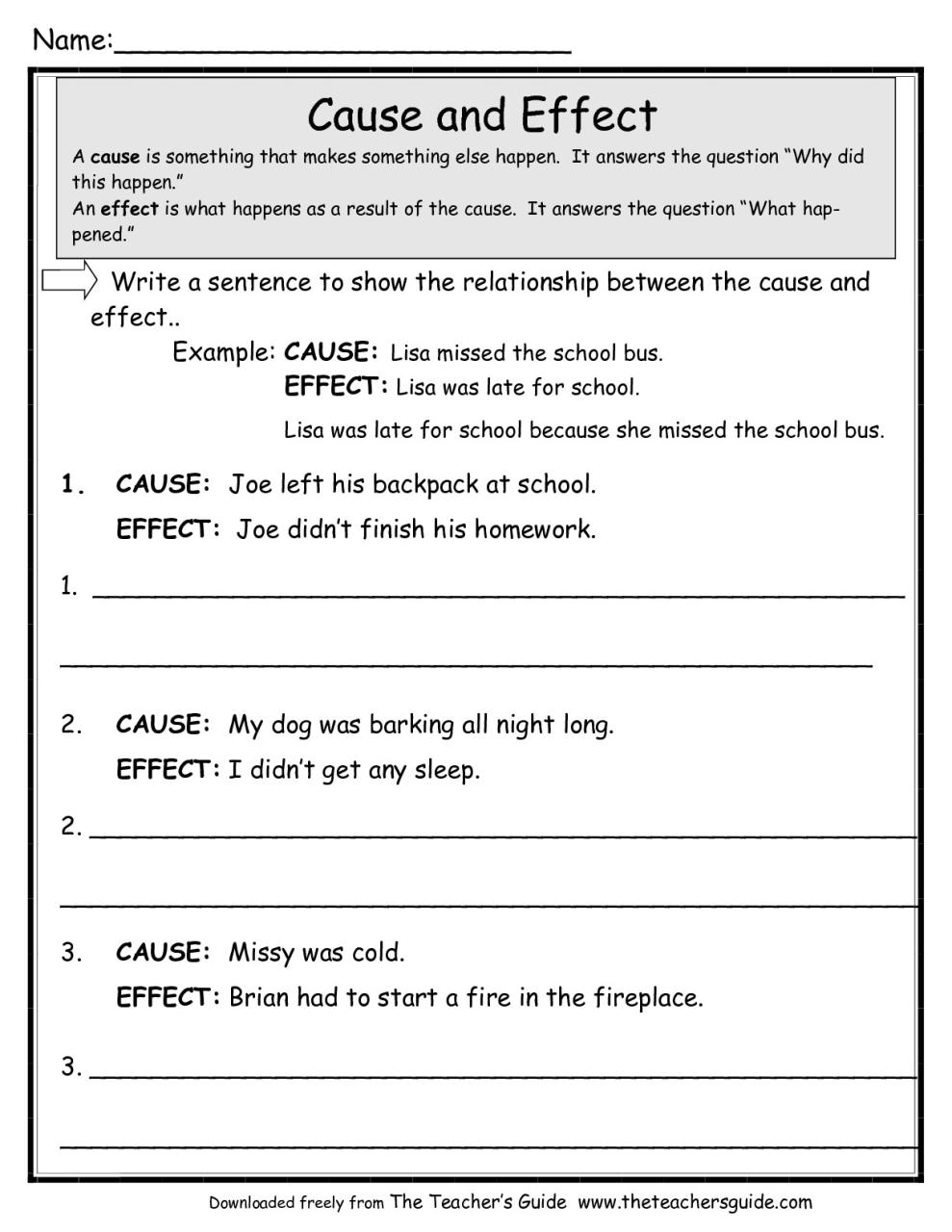 Free Printable Cause And Effect Worksheets