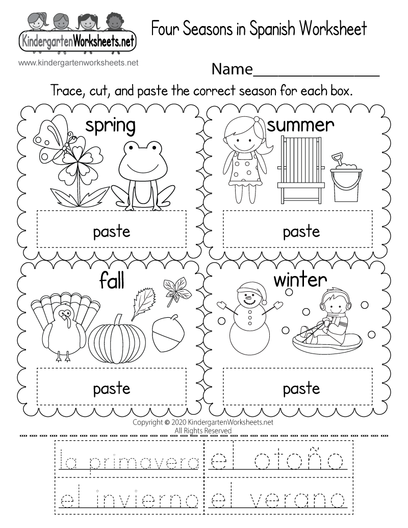 Kindergarten Spanish Immersion Worksheets