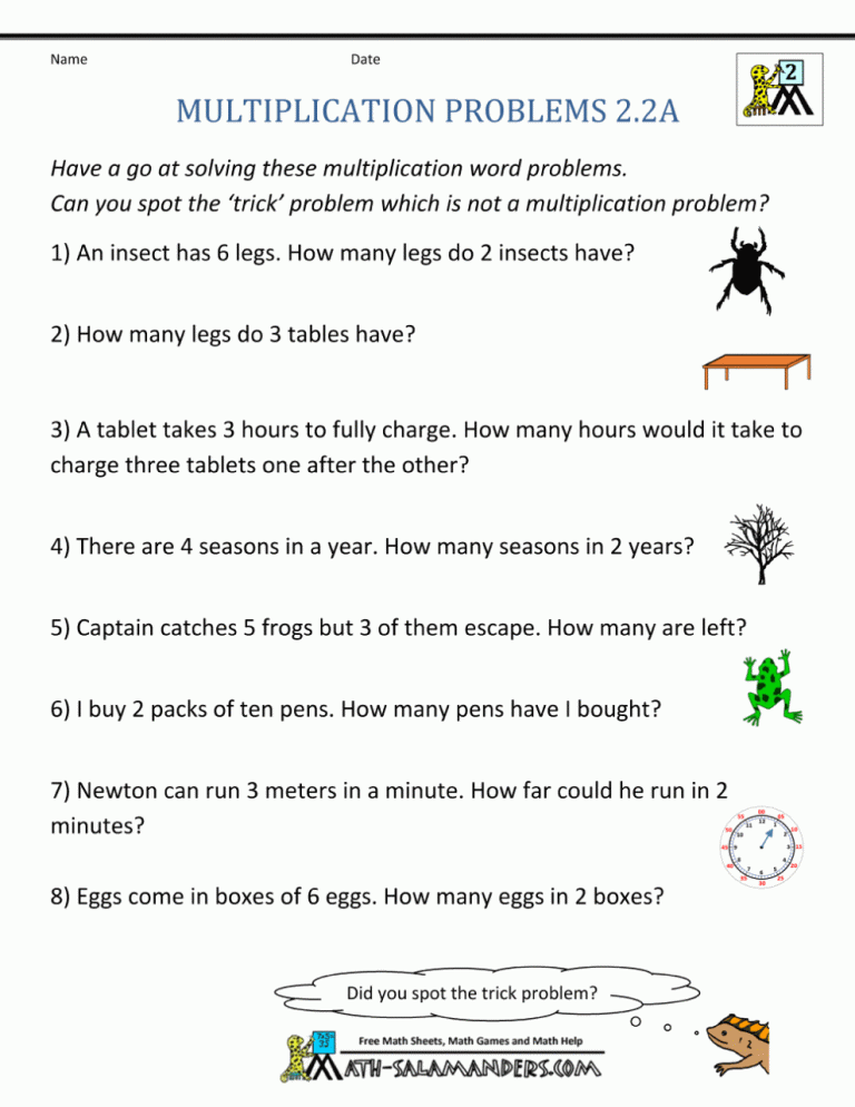Math Worksheets For 2Nd Grade Word Problems
