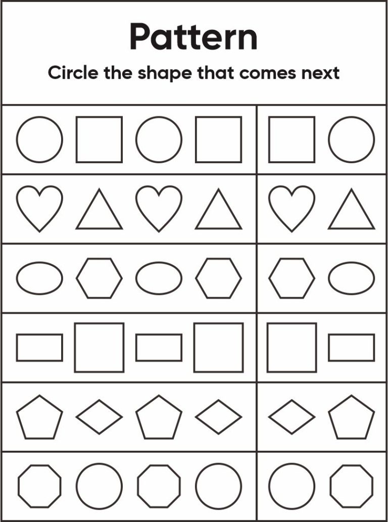Free Kindergarten Patterns Worksheets Printable