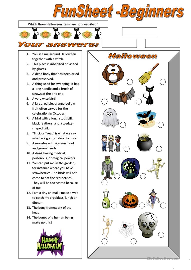 Esl Halloween Worksheets Kindergarten