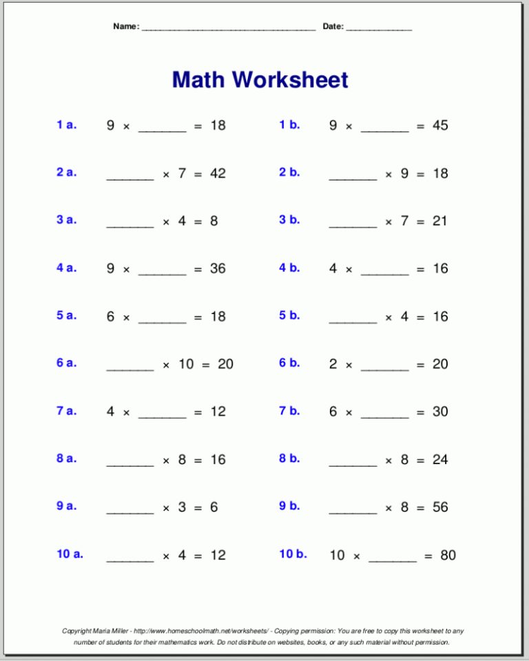 Math Worksheets Printable 6Th Grade