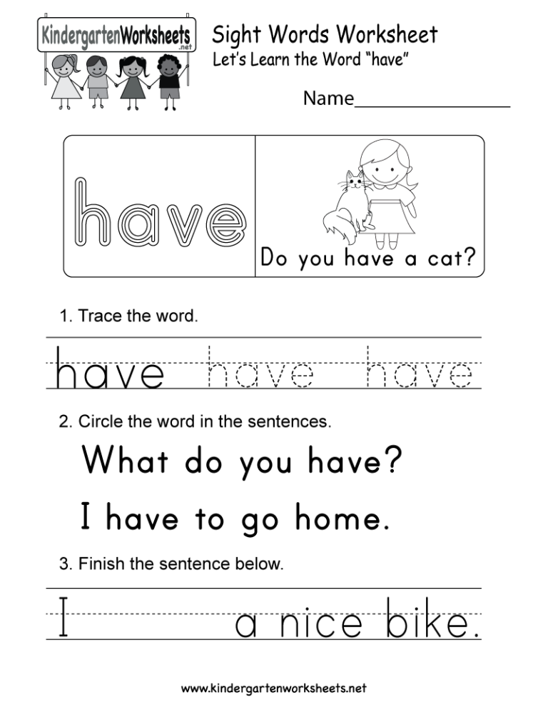 Sight Words Worksheets For Kindergarten Pdf