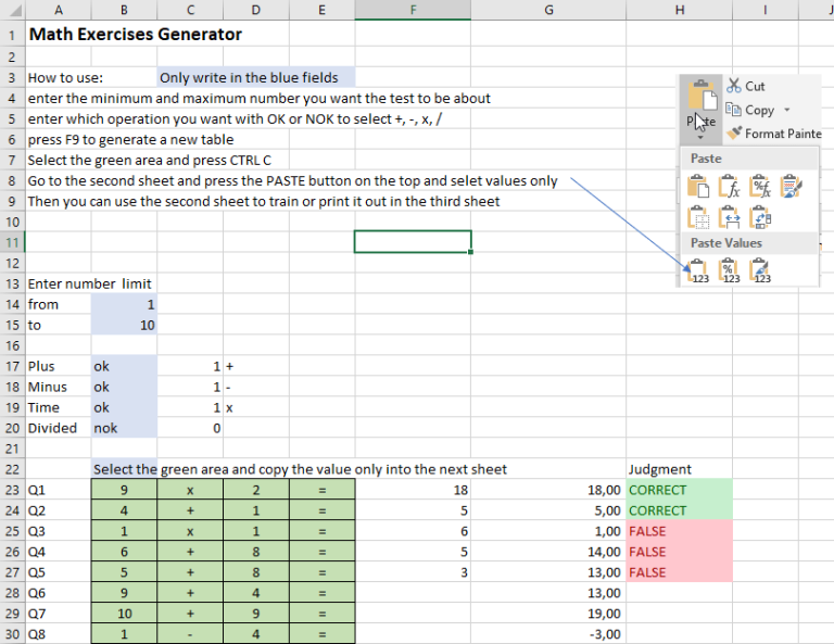 Math Worksheet Generator Excel