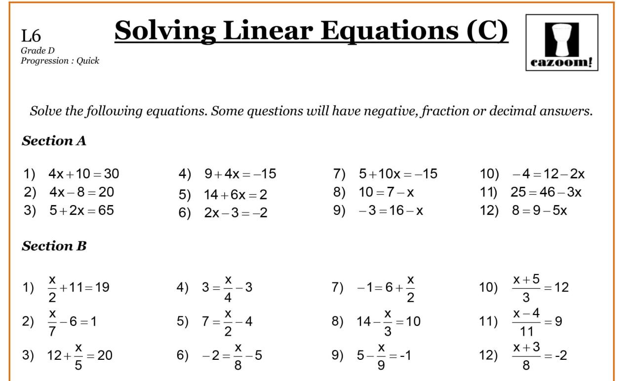 Image Result For Grade 9 Math Worksheets Linear Equations on Best
