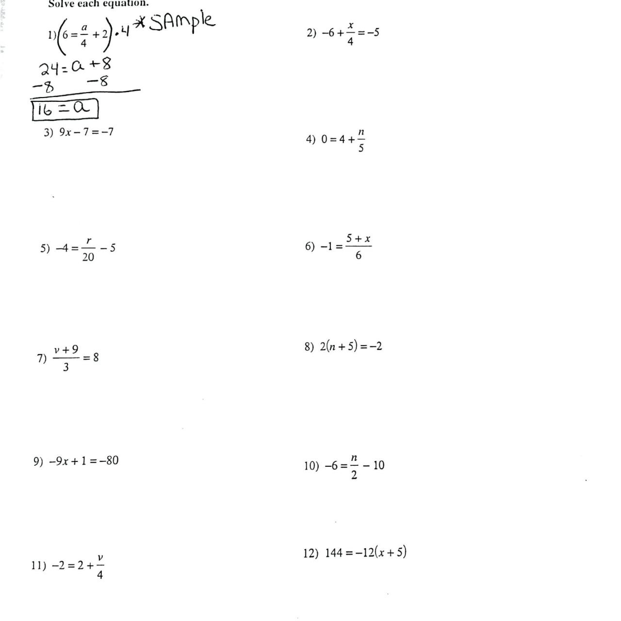 Multi Step Algebra Equations Worksheet Algebra Worksheets Free Download