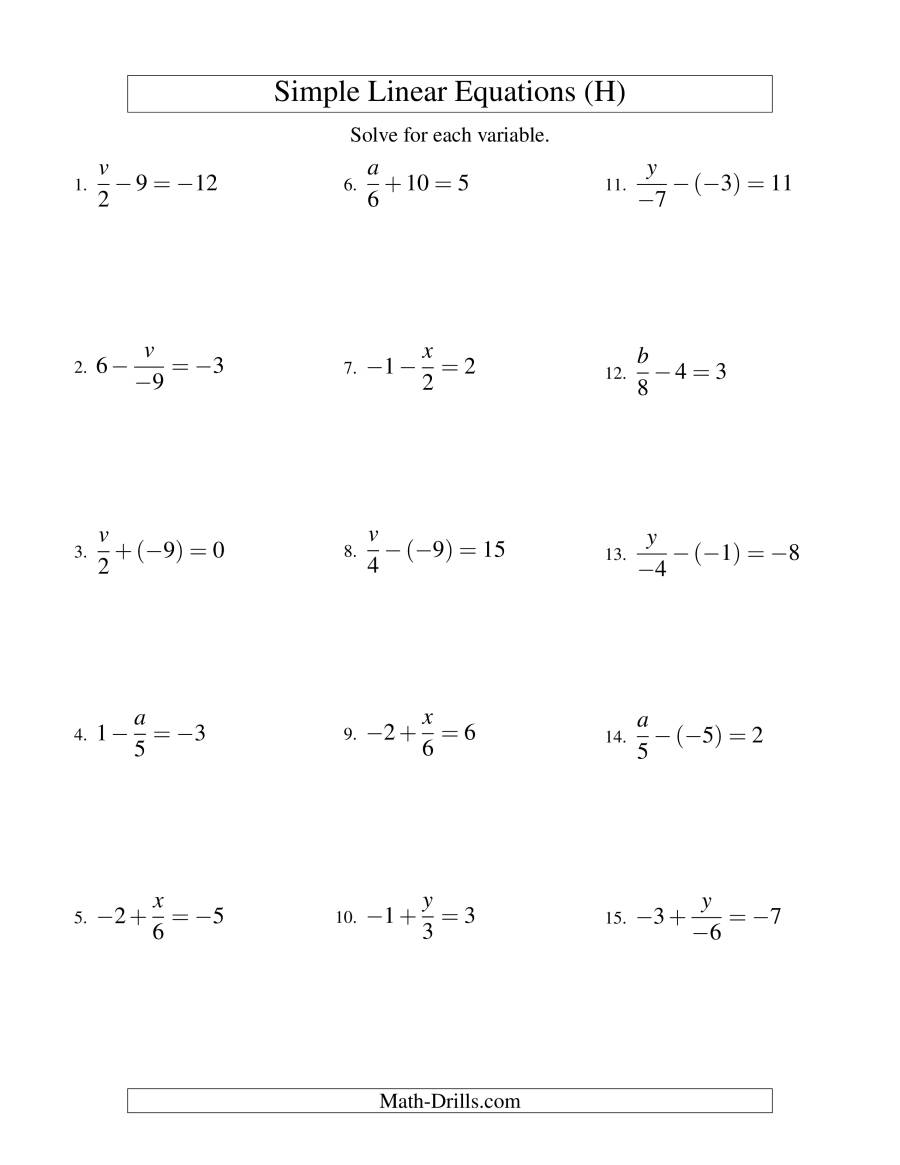 Algebra 1 One Step Equations Worksheets Algebra Worksheets Free Download