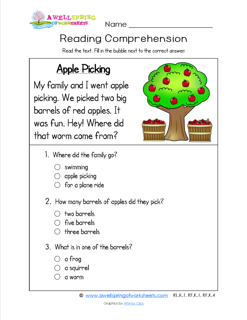 Kids Reading Comprehension Activities For Kindergarten Worksheets Samples