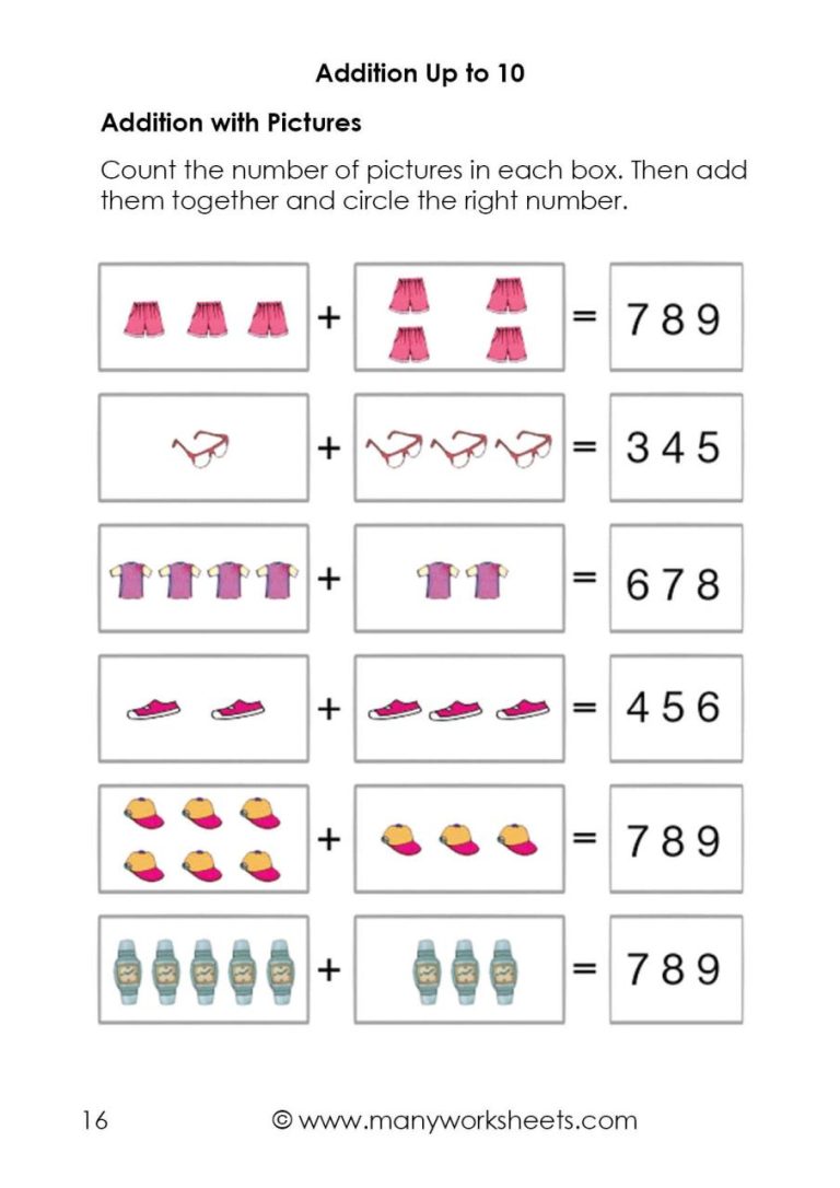 Addition Worksheet For Kindergarten With Pictures