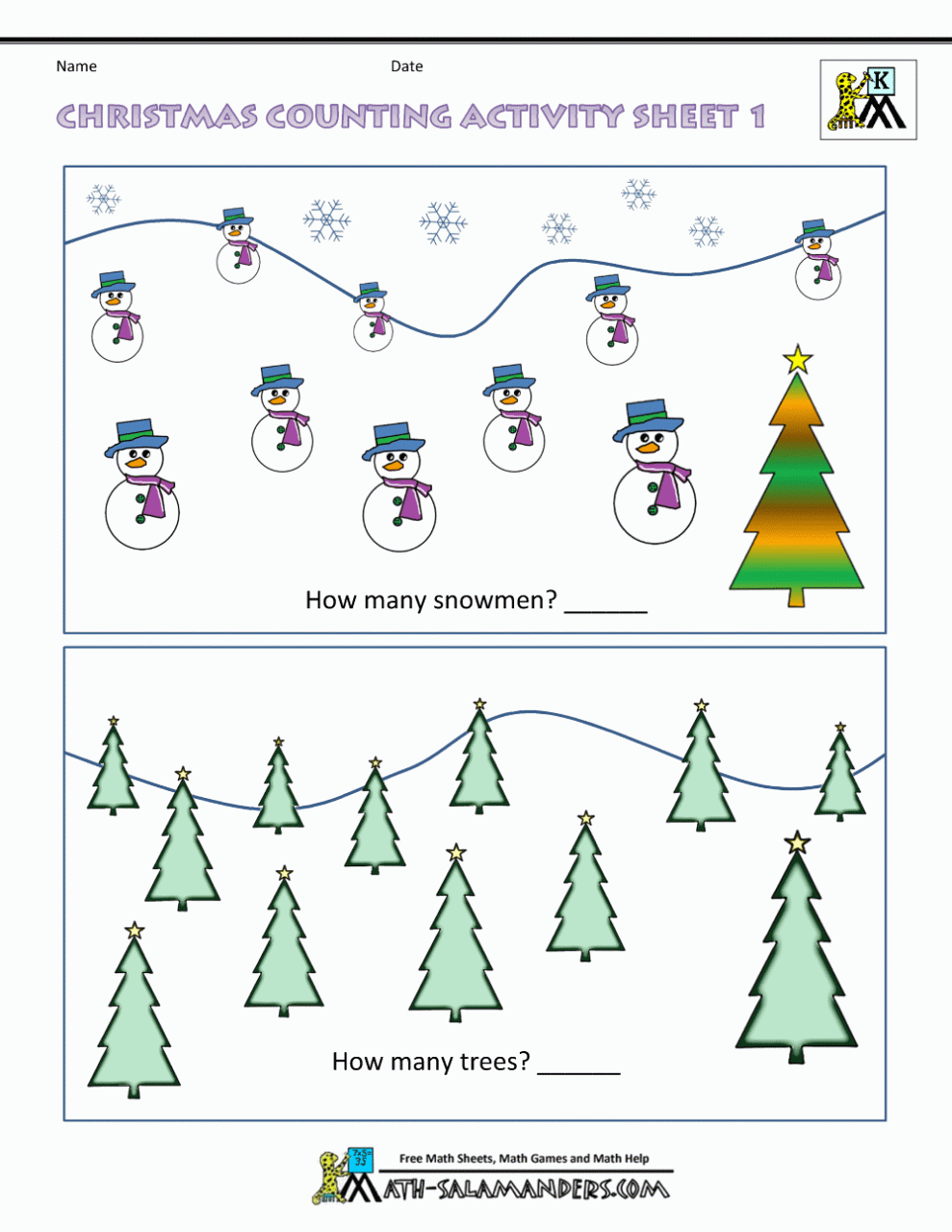 Christmas Counting Worksheets Kindergarten