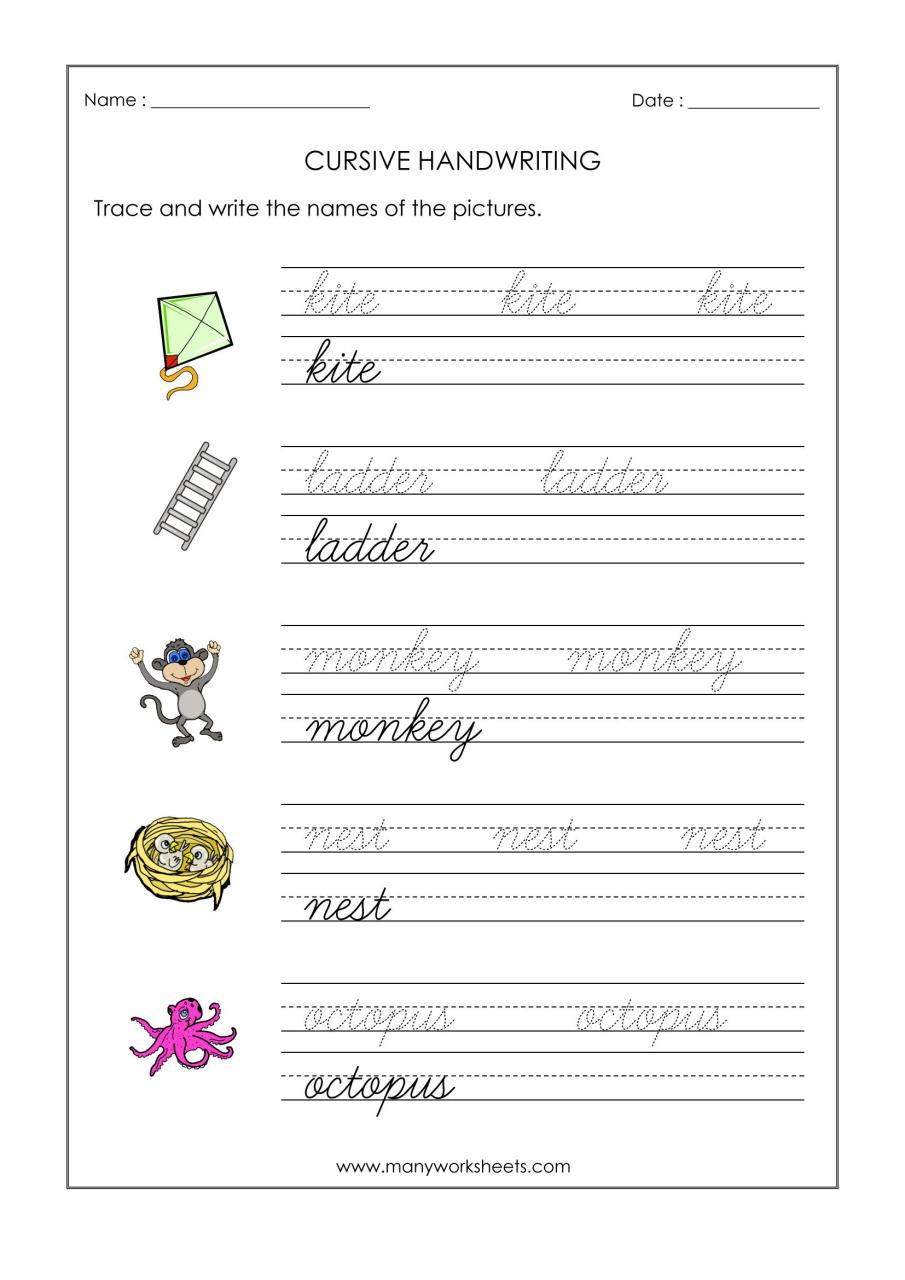 Kindergarten Cursive Handwriting Worksheet 3