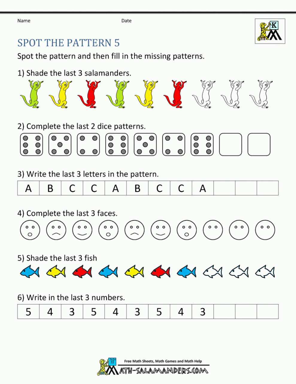 Free Printable Kindergarten Math Pattern Worksheets