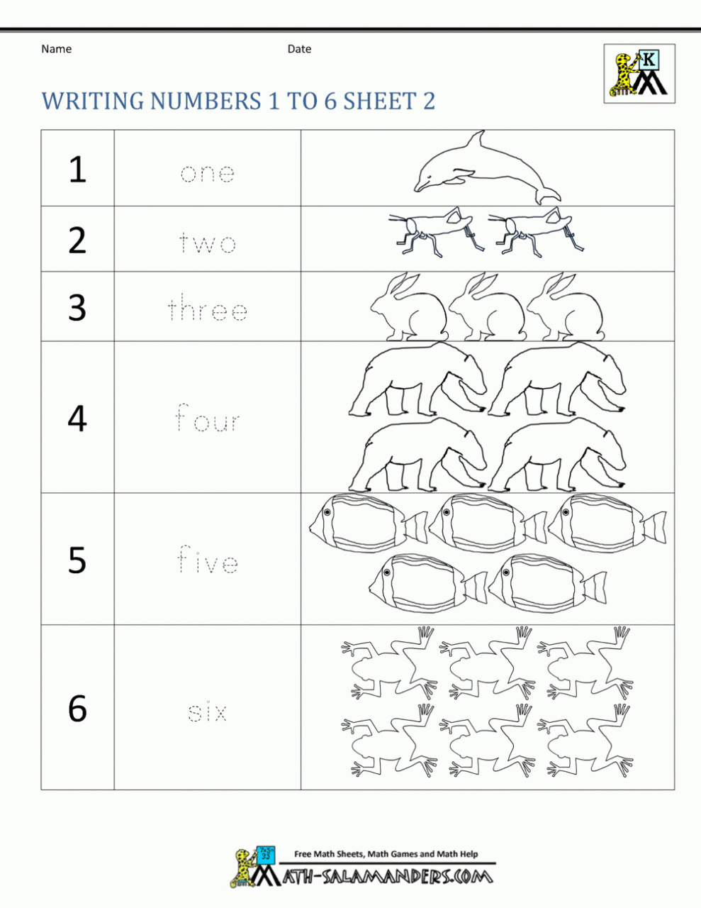 Number Sheets Kindergarten