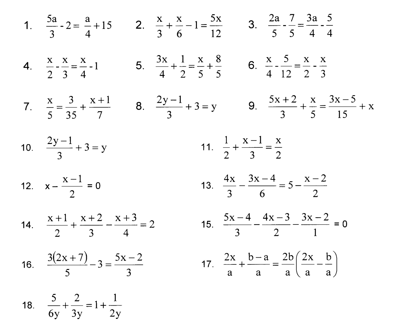 Solving Equations With Fractions And Variables On Both Sides Worksheet