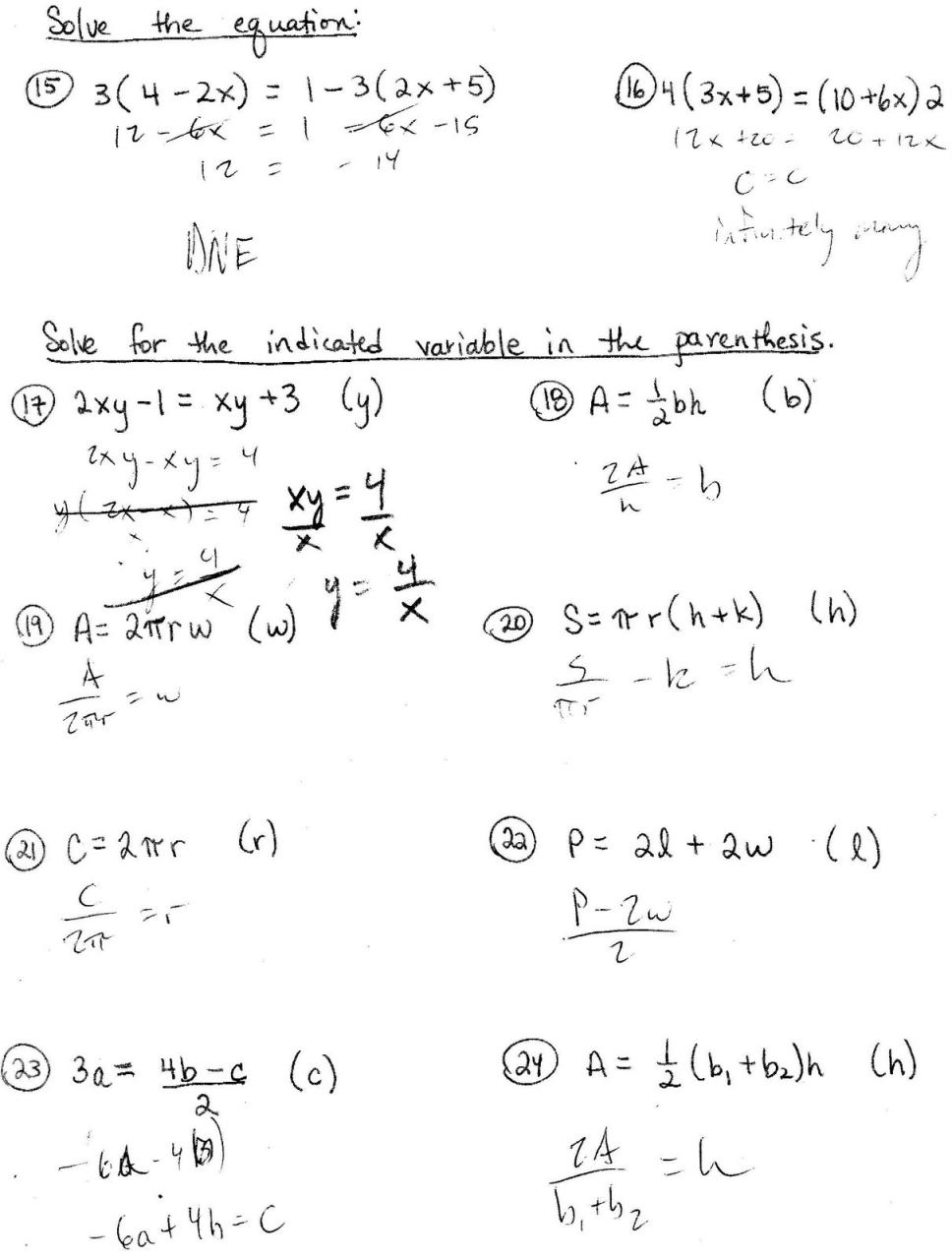 Literal Equations Worksheet Algebra 2 Answers Algebra Worksheets Free