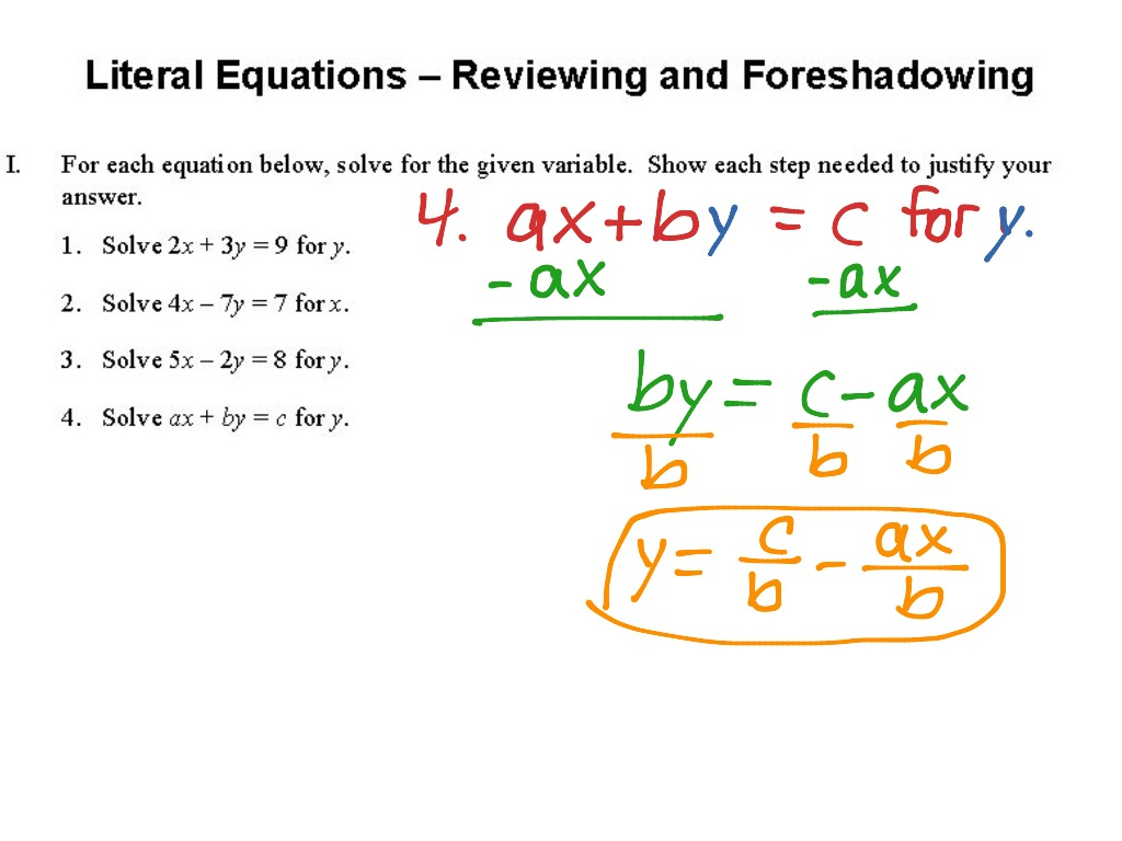 Literal Equations Worksheet Algebra 2 Answers Literal Equations