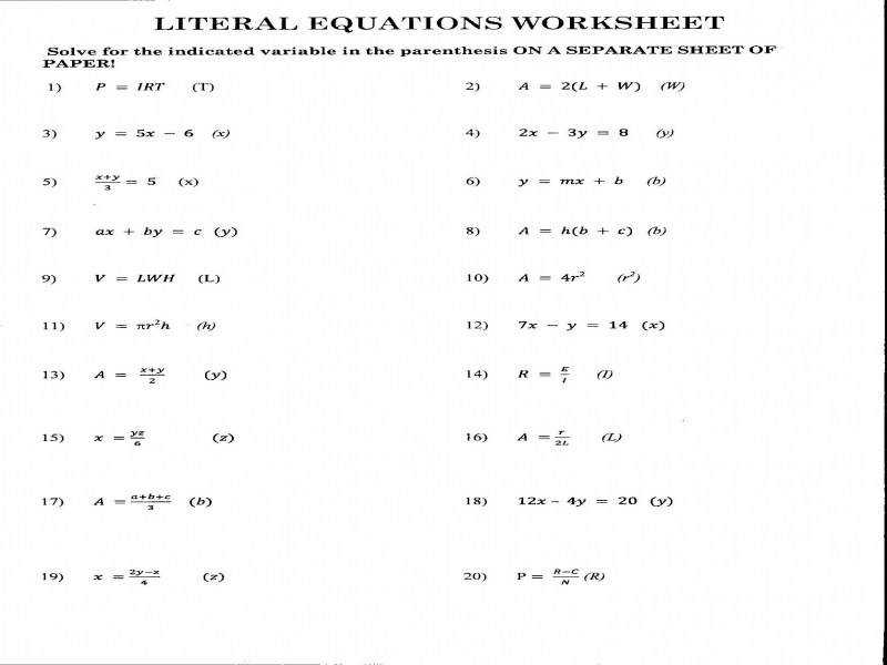 30 Literal Equations And Formulas Worksheet Worksheet Database Source