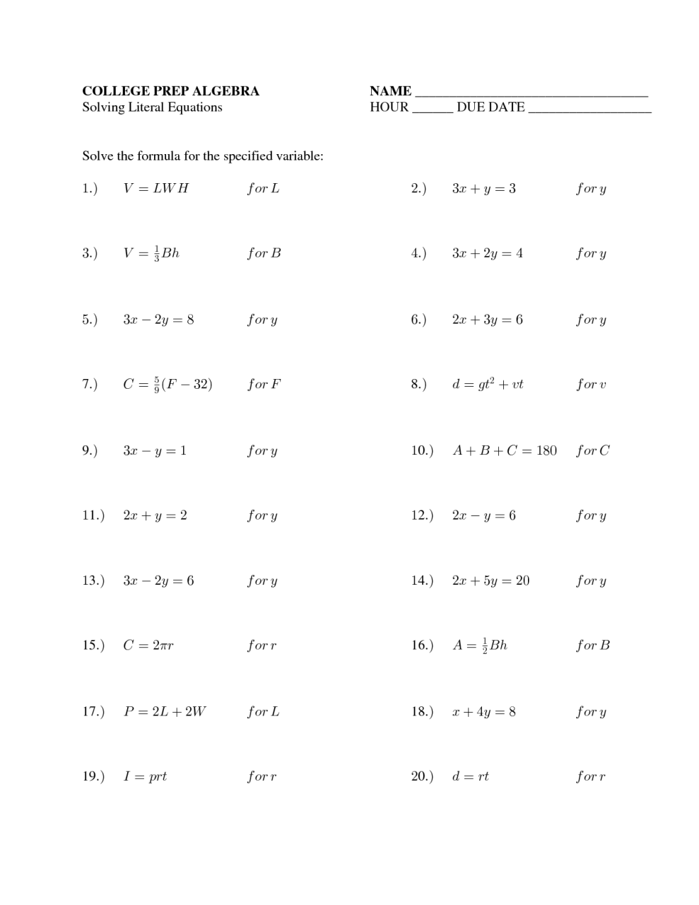 Solving Linear Equations Worksheet 1 Answers solving systems of