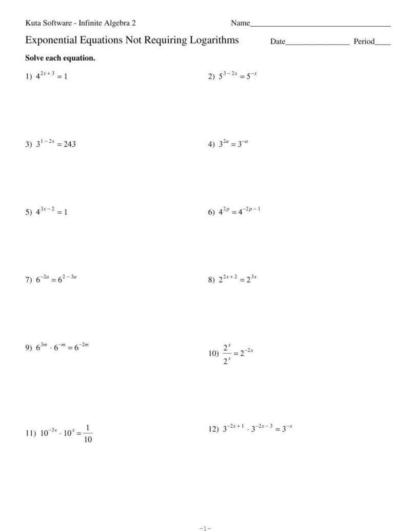 Algebra Equations Worksheet With Answers