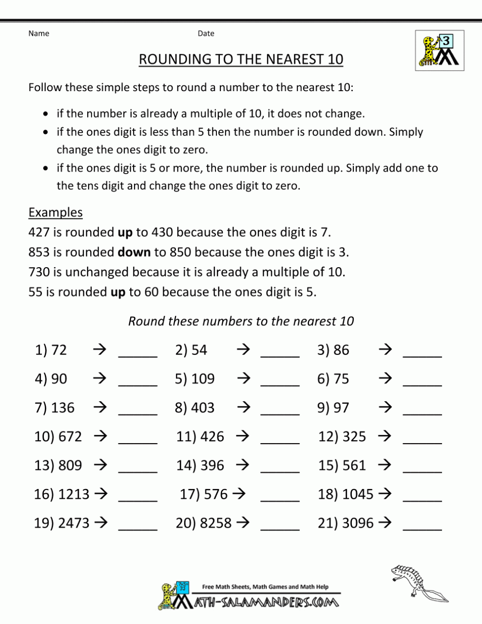 Math Worksheets For 3Rd Grade Rounding