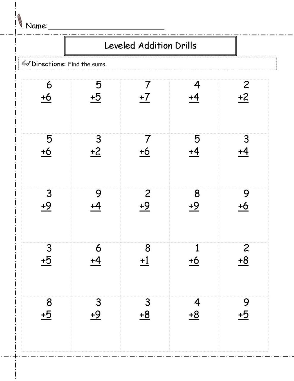 Math Worksheet For Grade 1 Addition