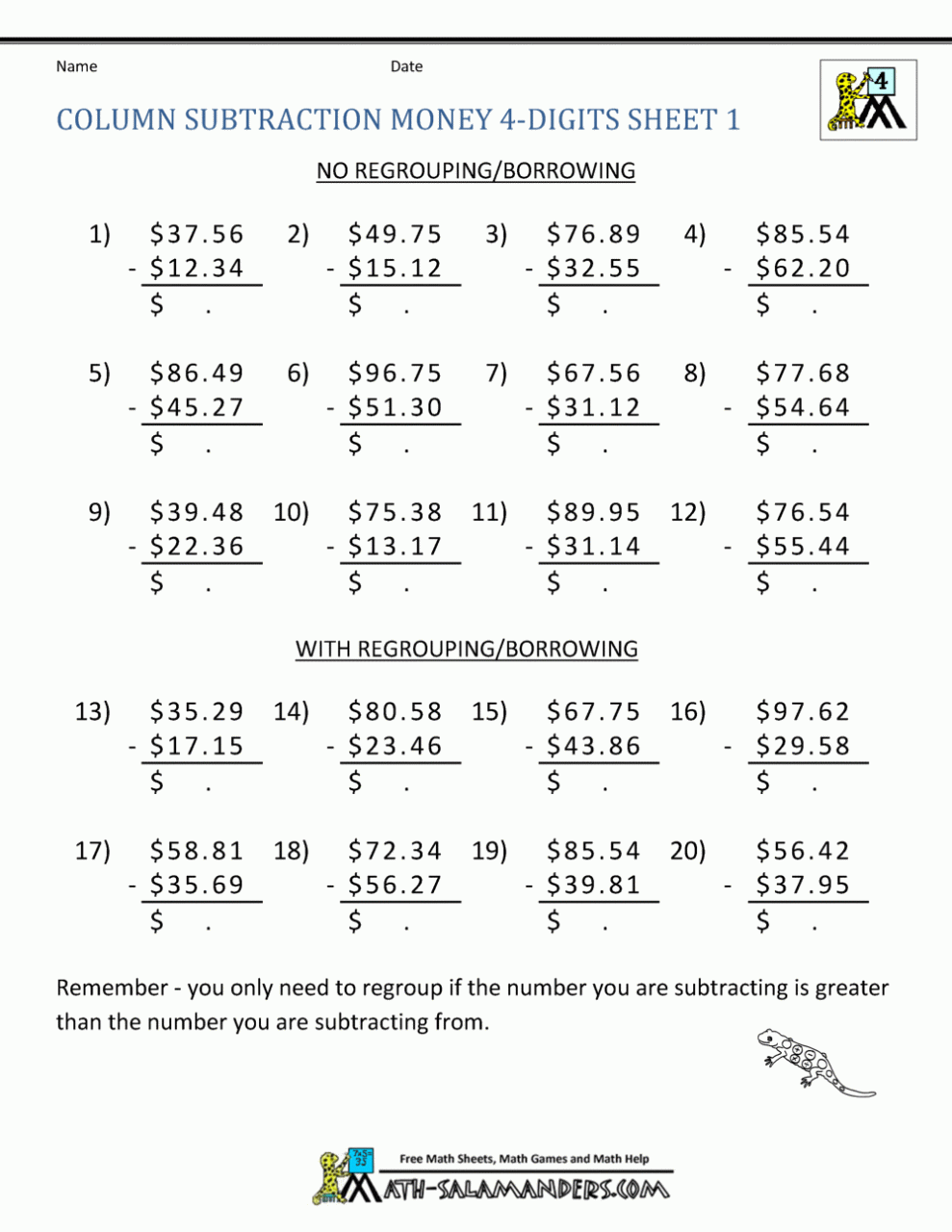 Free Printable 4Th Grade Math Problems Worksheets