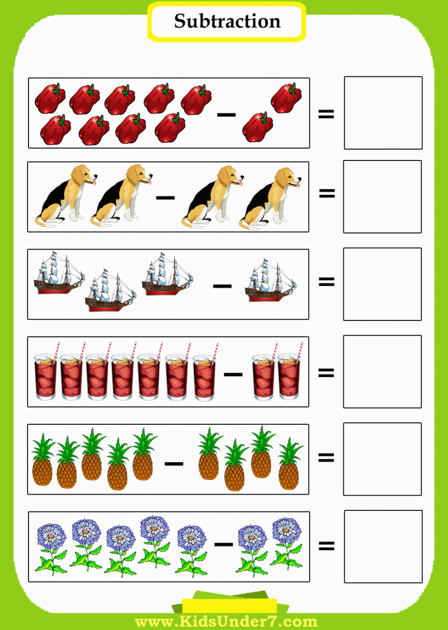 Subtraction Worksheets For Kindergarten With Pictures