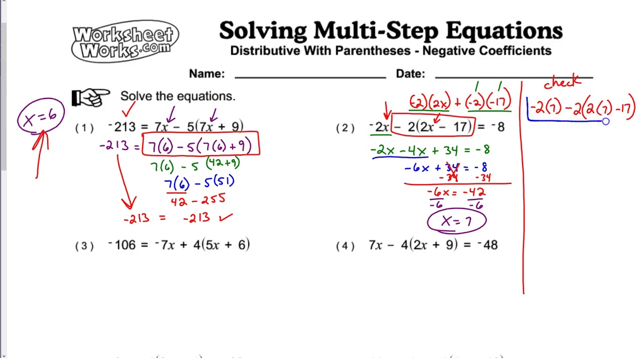 Solving One Step Equations Worksheetworks.com