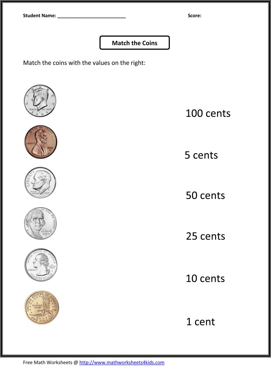 First Grade Math Worksheets Coins