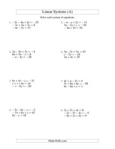 Systems Of Linear Equations In Three Variables Worksheet Pdf Tessshebaylo