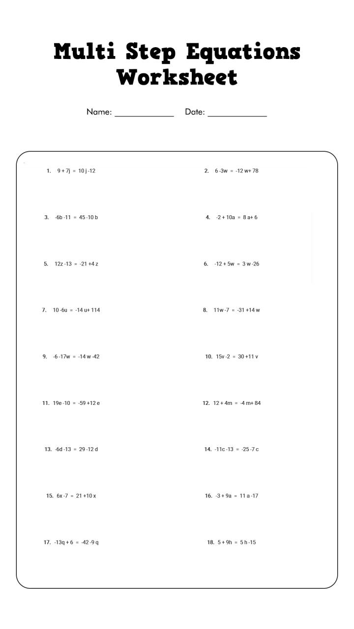 Solving Multi Step Equations Worksheet 8th Grade math art worksheets by