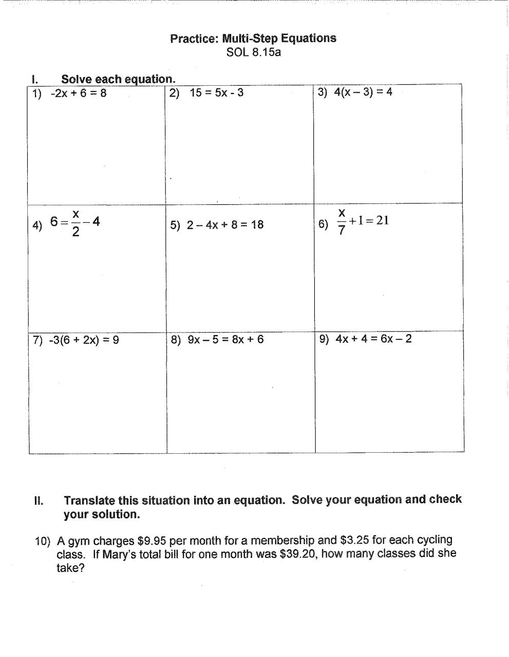 Multi Step Equations Worksheet Variables On Both Sides Pdf solving