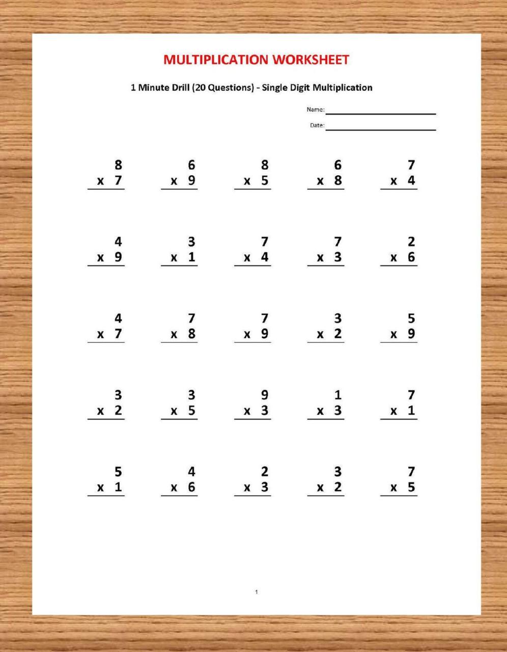 Math Multiplication Worksheets Grade 1
