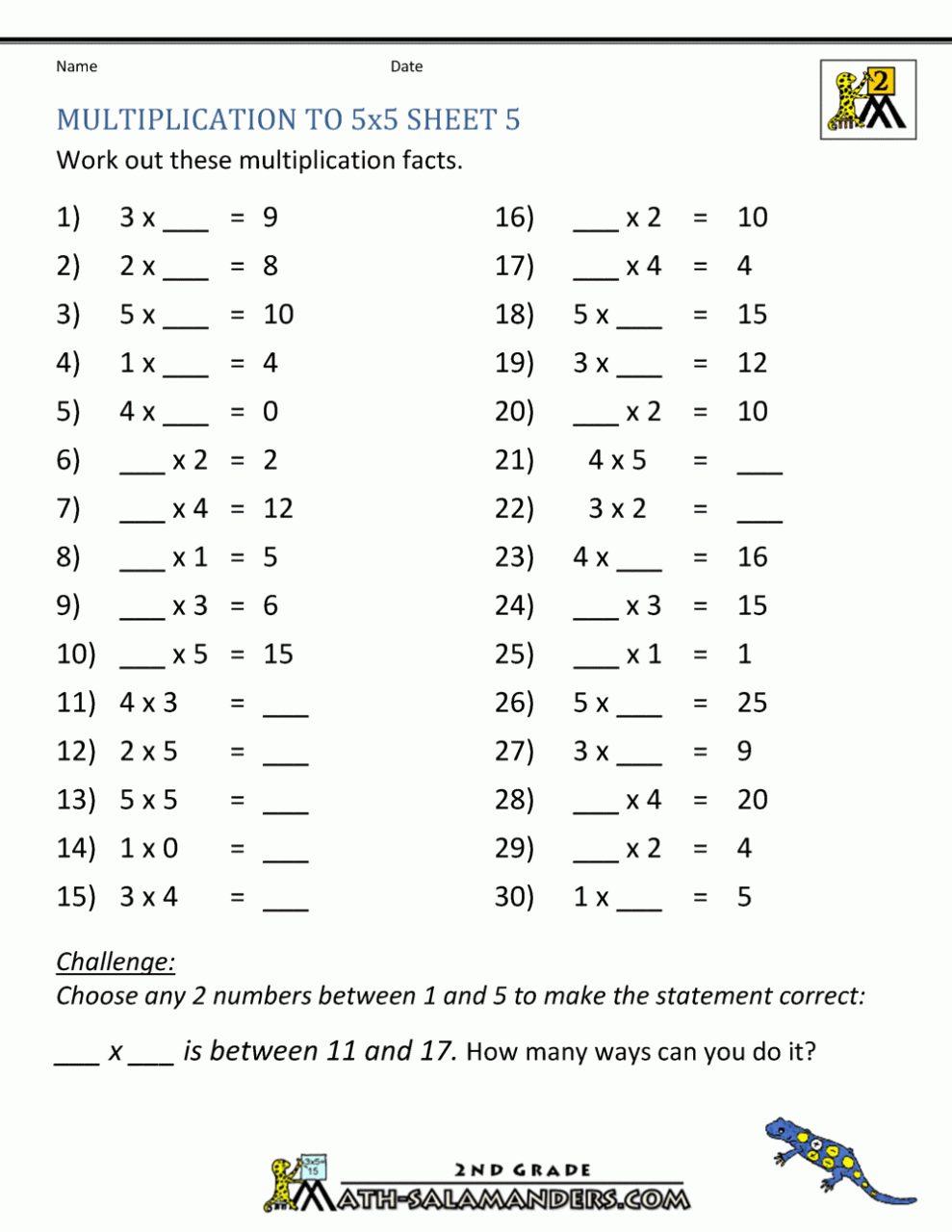 Math Multiplication Worksheets Grade 5