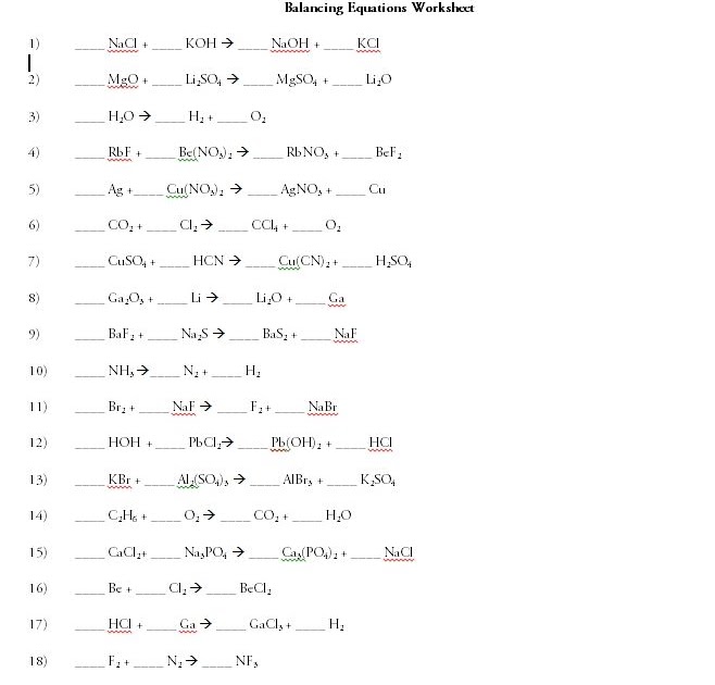 Balance Chemical Equations Worksheet Gcse