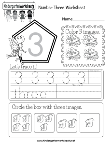 Free Printable Number Three Worksheet for Kindergarten