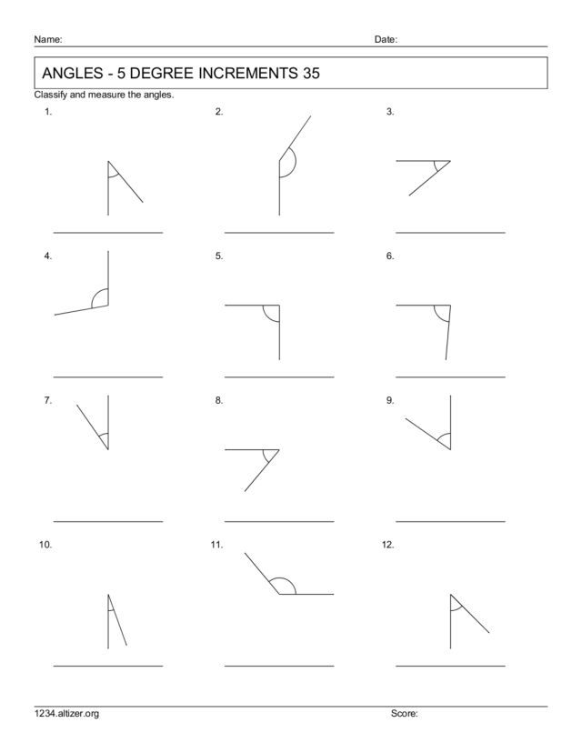 Angles 5 Degree Increments Worksheet for 5th 6th Grade Lesson