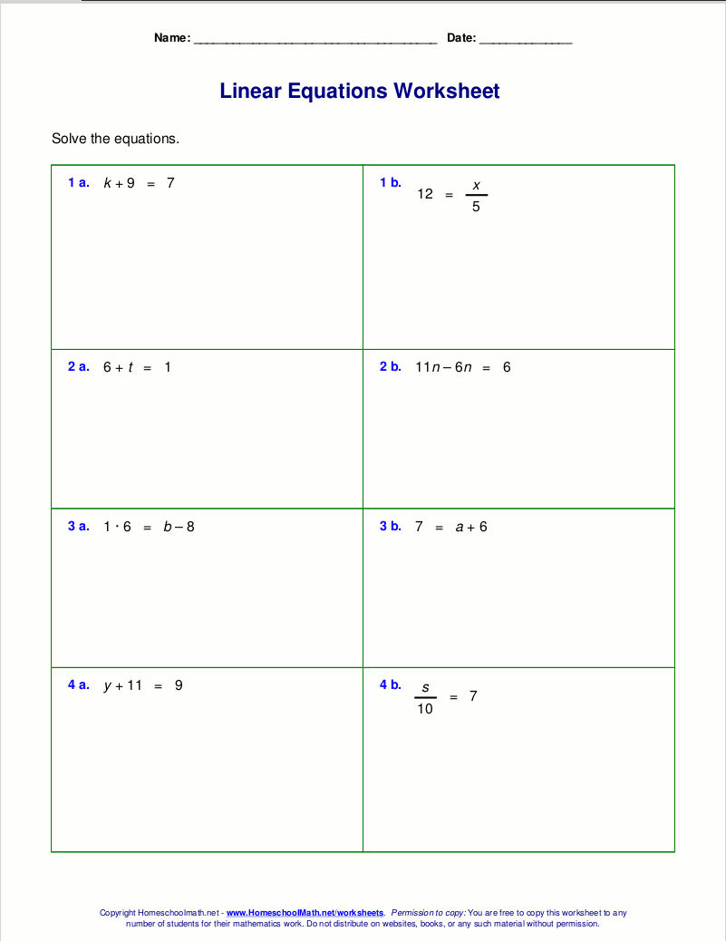 Solving One Step Linear Equations Worksheet Pdf