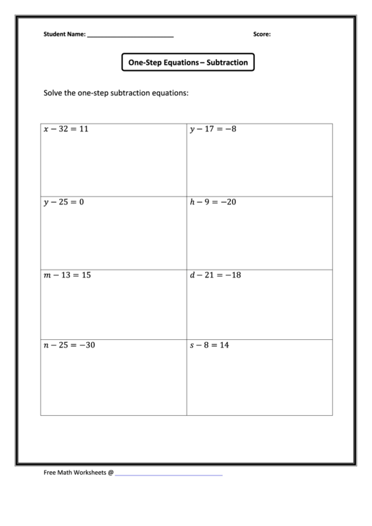 OneStep Equations Subtraction printable pdf download