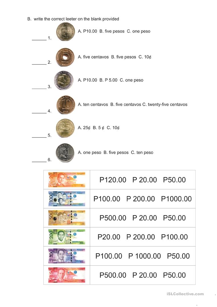 Money Worksheets For Kindergarten Philippines