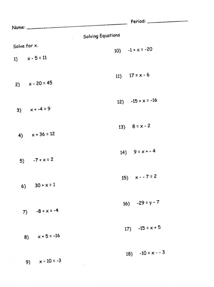 7Th Grade Math Worksheets Algebraic Expressions