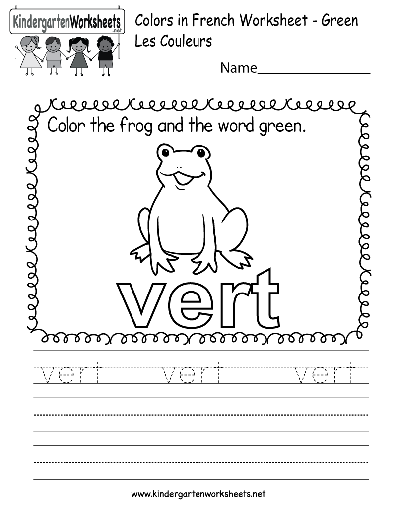 Free Printable French Colors Worksheet for Kindergarten