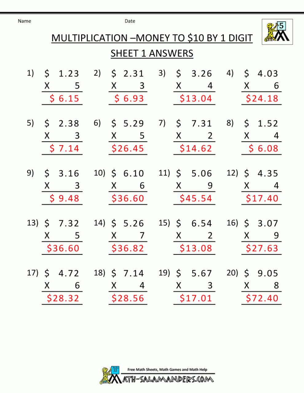 8Th Grade Math Worksheets Multiplication