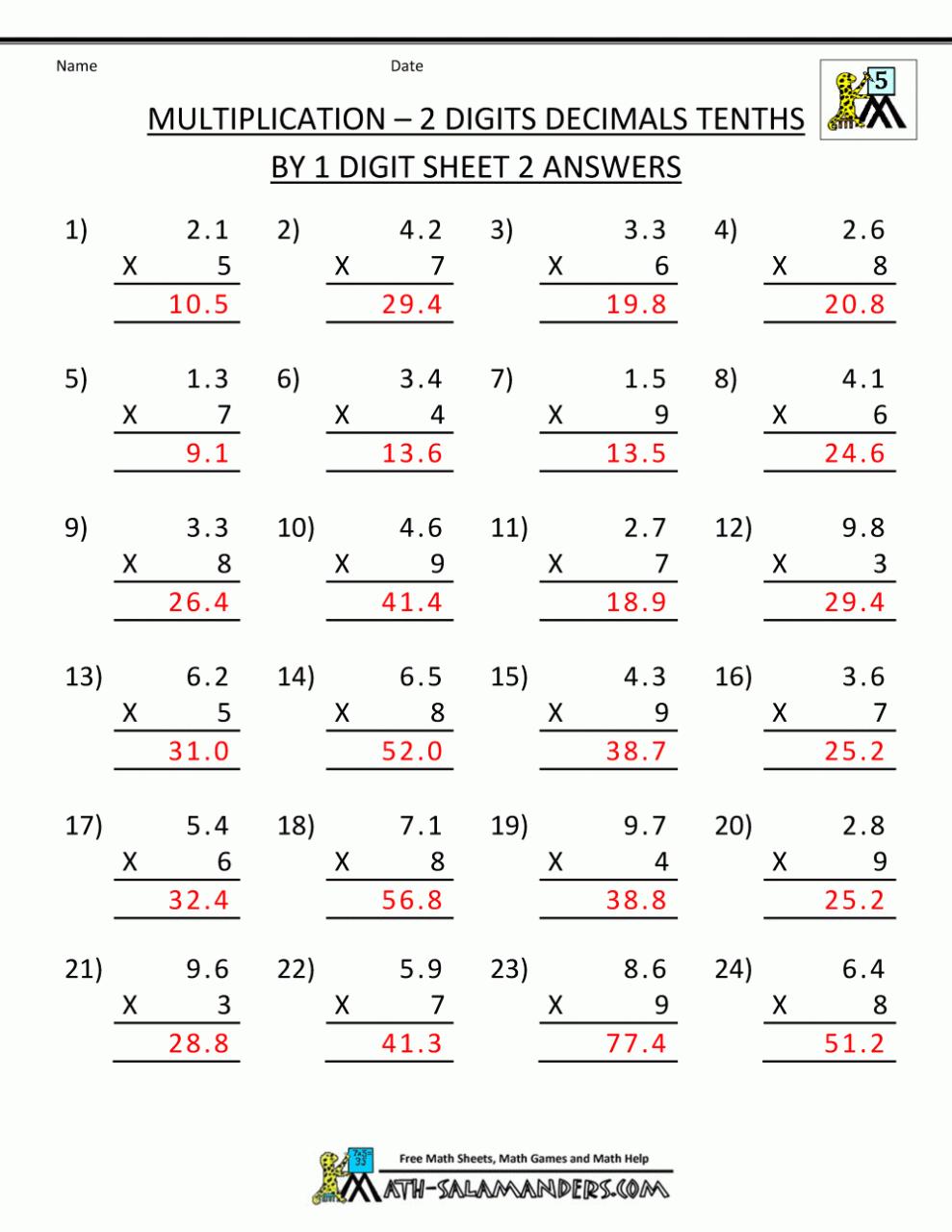 5Th Grade Math Worksheets With Answers